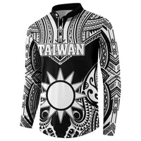 Personalised Taiwan Button Sweatshirt Austronesian Tribal Tattoo Black - Polynesian Pride