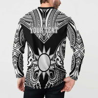 Personalised Taiwan Button Sweatshirt Austronesian Tribal Tattoo Black - Polynesian Pride