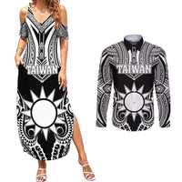 Personalised Taiwan Couples Matching Summer Maxi Dress and Long Sleeve Button Shirt Austronesian Tribal Tattoo Black - Polynesian Pride