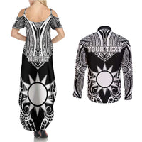 Personalised Taiwan Couples Matching Summer Maxi Dress and Long Sleeve Button Shirt Austronesian Tribal Tattoo Black - Polynesian Pride