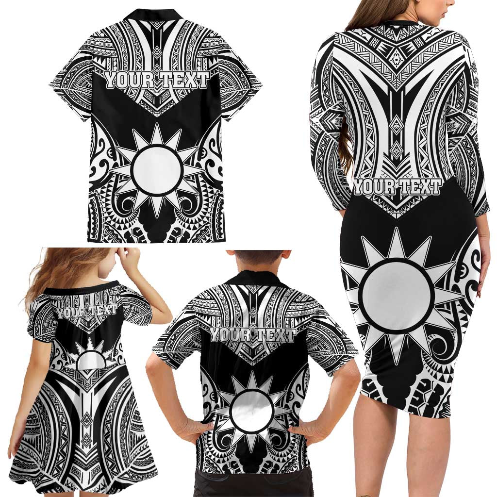 Personalised Taiwan Family Matching Long Sleeve Bodycon Dress and Hawaiian Shirt Austronesian Tribal Tattoo Black - Polynesian Pride