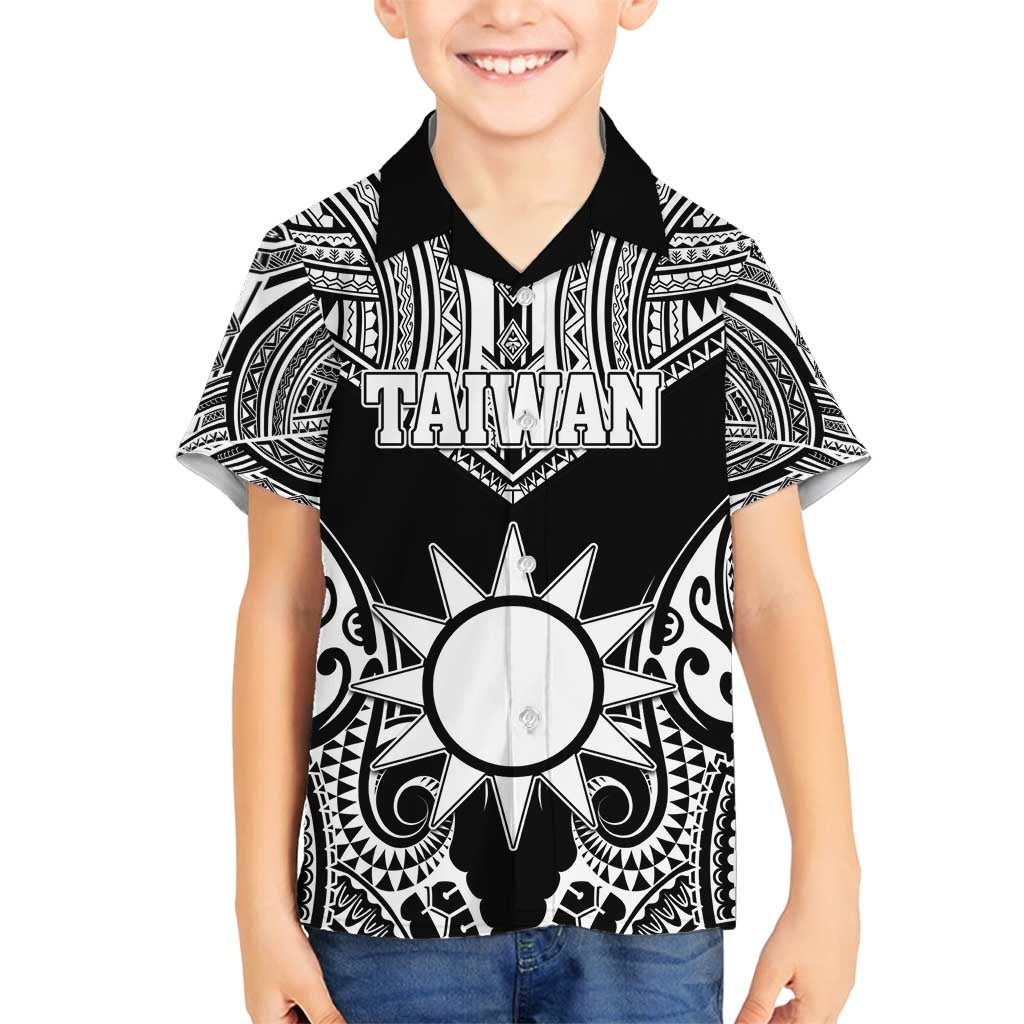 Personalised Taiwan Family Matching Long Sleeve Bodycon Dress and Hawaiian Shirt Austronesian Tribal Tattoo Black - Polynesian Pride