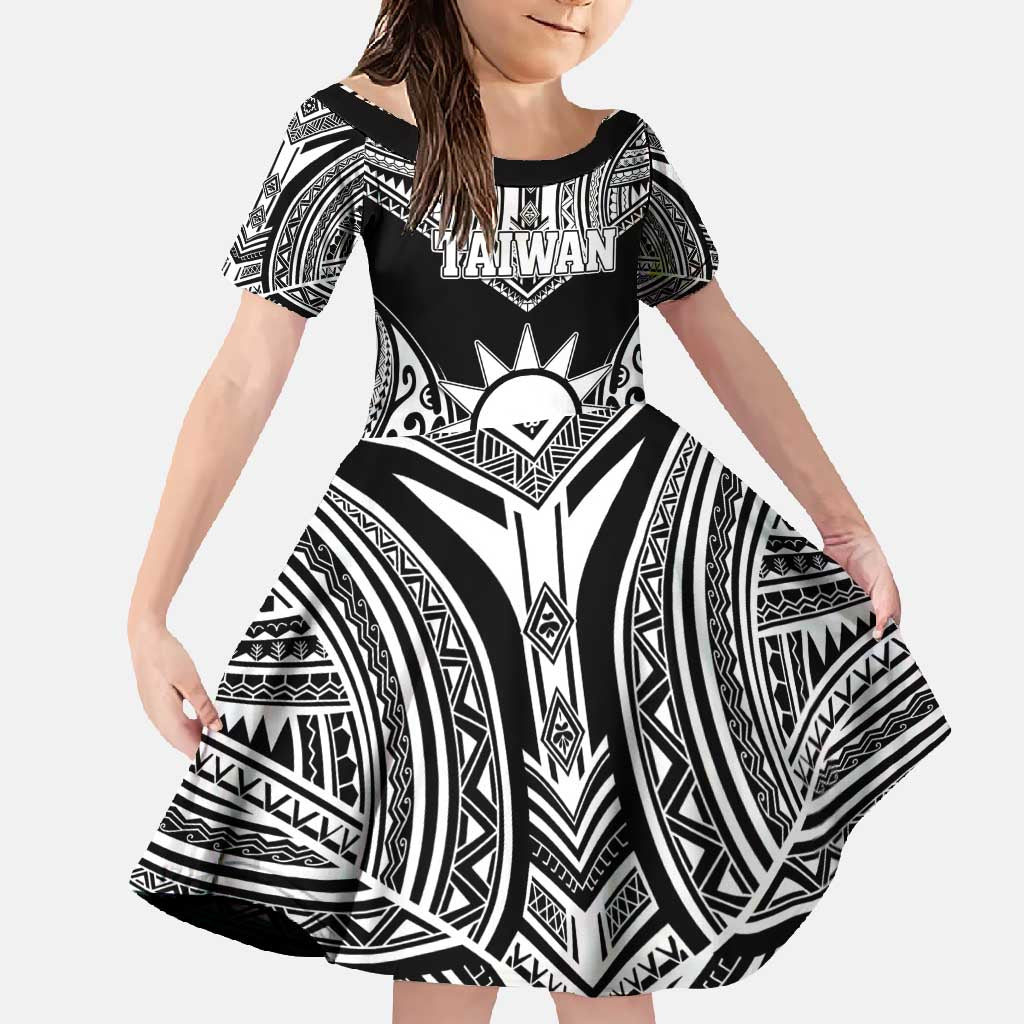 Personalised Taiwan Family Matching Off Shoulder Maxi Dress and Hawaiian Shirt Austronesian Tribal Tattoo Black - Polynesian Pride