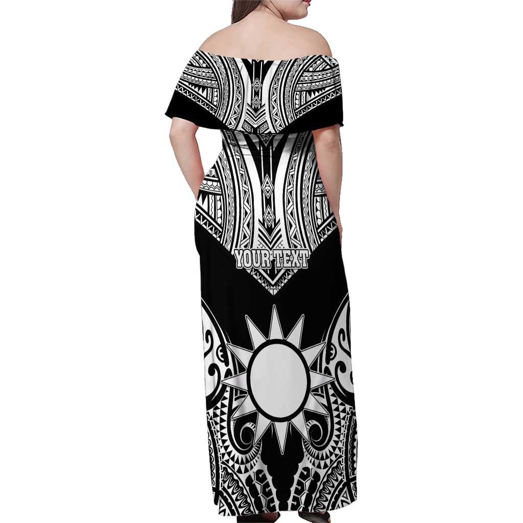 Personalised Taiwan Family Matching Off Shoulder Maxi Dress and Hawaiian Shirt Austronesian Tribal Tattoo Black - Polynesian Pride