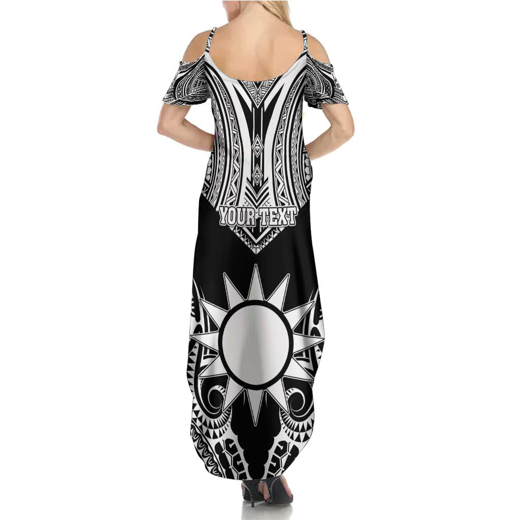 Personalised Taiwan Family Matching Summer Maxi Dress and Hawaiian Shirt Austronesian Tribal Tattoo Black - Polynesian Pride