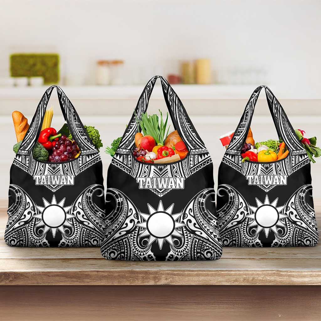 Taiwan Grocery Bag Austronesian Tribal Tattoo Black - Polynesian Pride