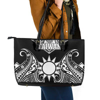 Taiwan Leather Tote Bag Austronesian Tribal Tattoo Black - Polynesian Pride