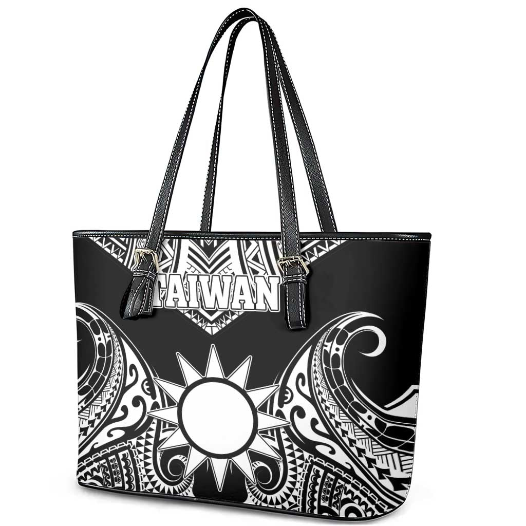 Taiwan Leather Tote Bag Austronesian Tribal Tattoo Black - Polynesian Pride