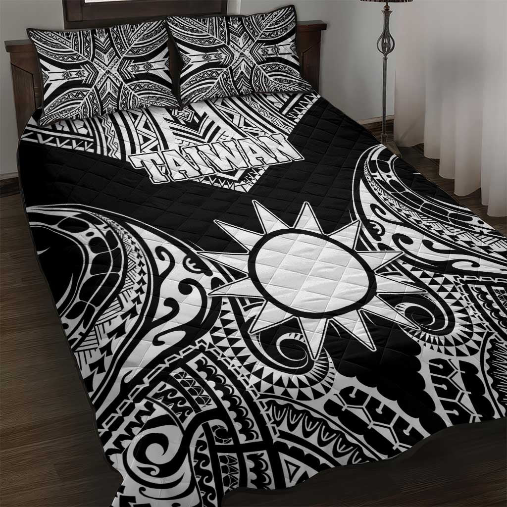 Taiwan Quilt Bed Set Austronesian Tribal Tattoo Black - Polynesian Pride