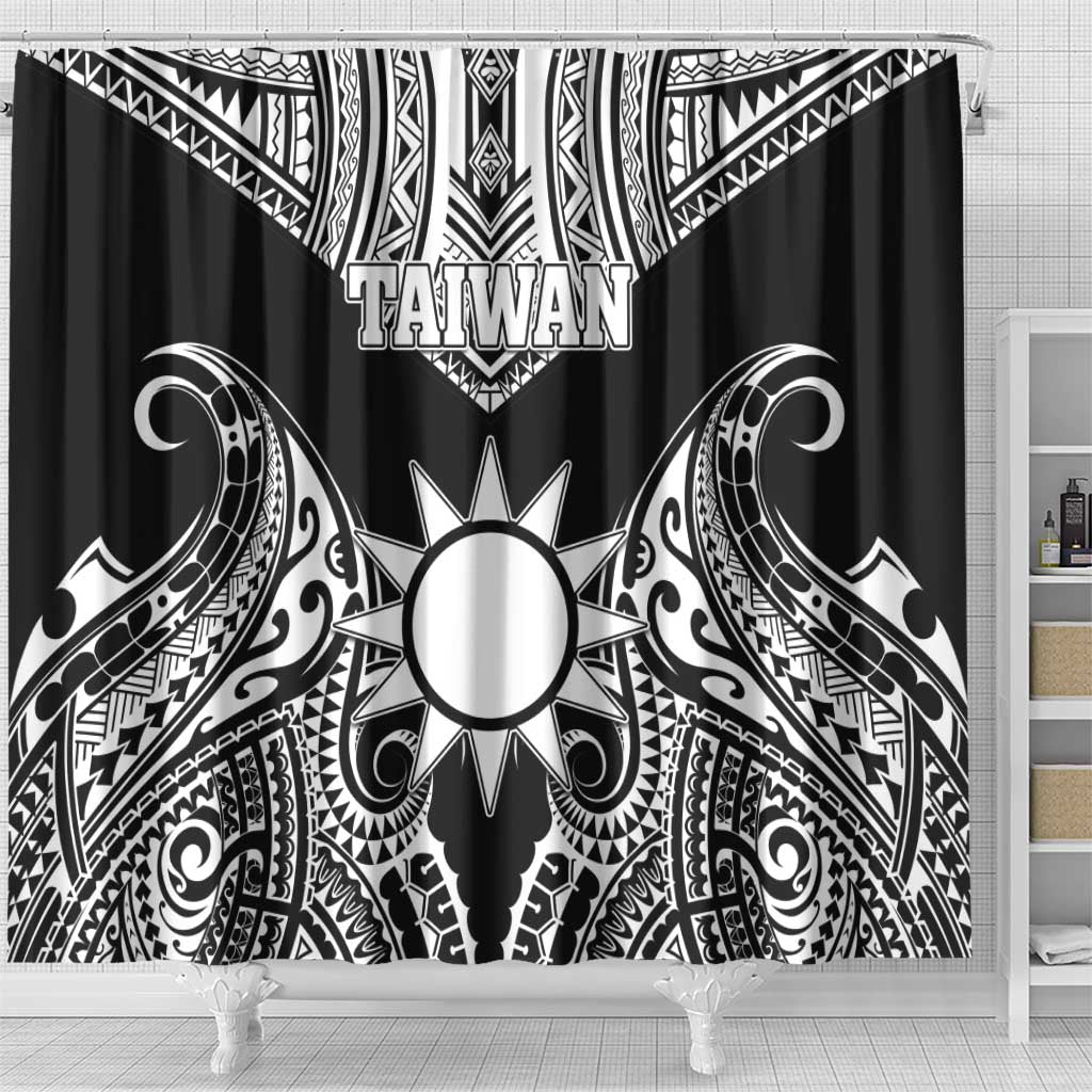 Taiwan Shower Curtain Austronesian Tribal Tattoo Black - Polynesian Pride