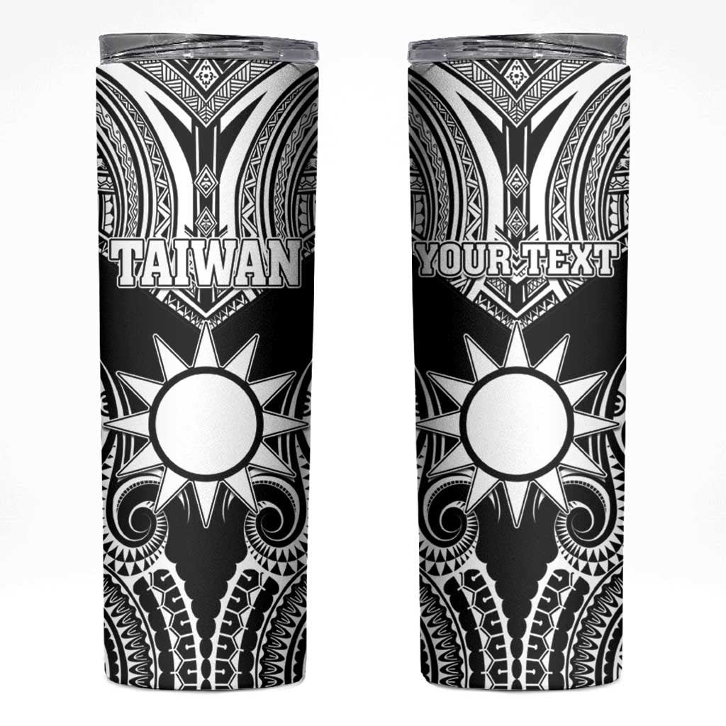 Personalised Taiwan Skinny Tumbler Austronesian Tribal Tattoo Black - Polynesian Pride