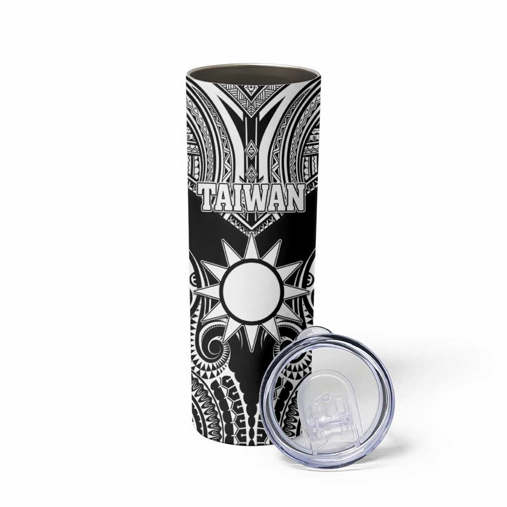 Personalised Taiwan Skinny Tumbler Austronesian Tribal Tattoo Black - Polynesian Pride