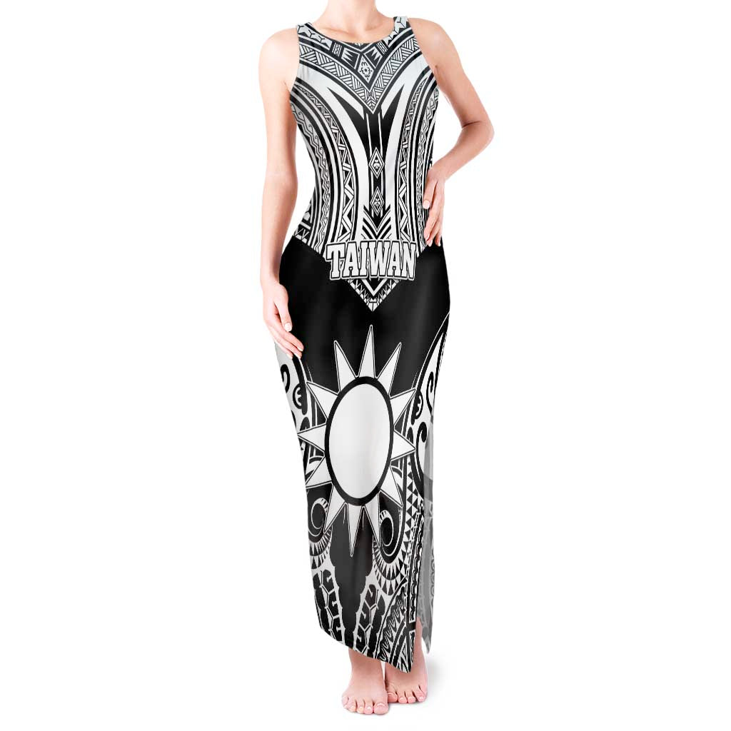 Personalised Taiwan Tank Maxi Dress Austronesian Tribal Tattoo Black - Polynesian Pride