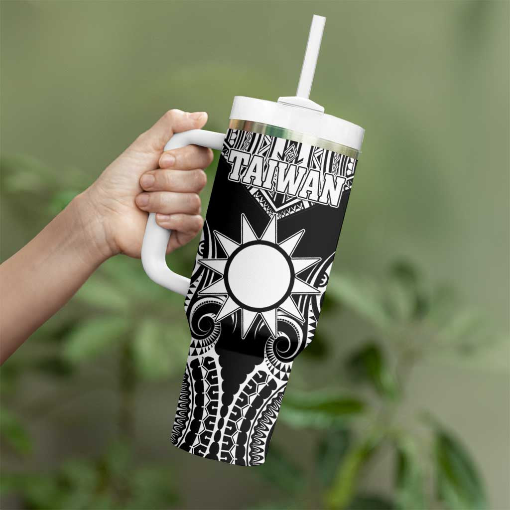 Personalised Taiwan Tumbler With Handle Austronesian Tribal Tattoo Black - Polynesian Pride