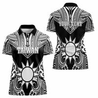 Personalised Taiwan Women Polo Shirt Austronesian Tribal Tattoo Black - Polynesian Pride