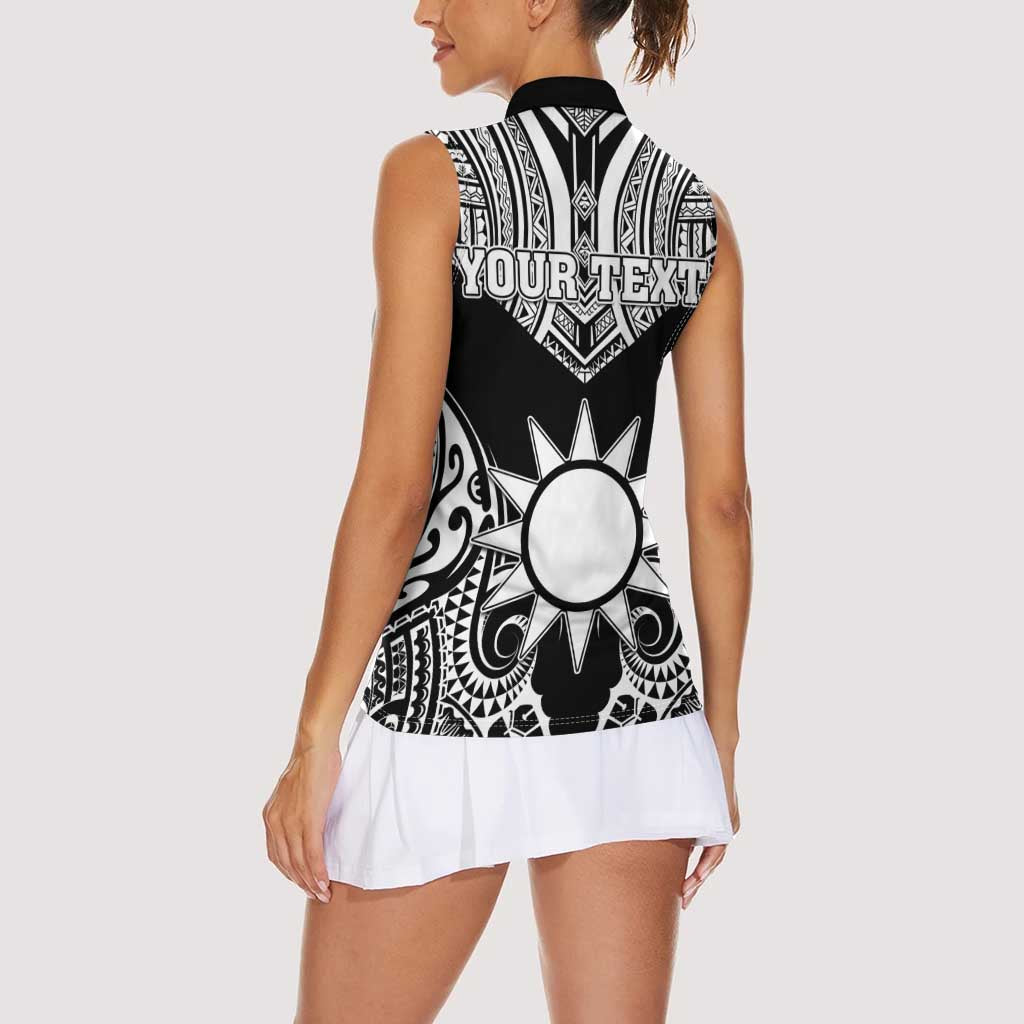 Personalised Taiwan Women Sleeveless Polo Shirt Austronesian Tribal Tattoo Black - Polynesian Pride