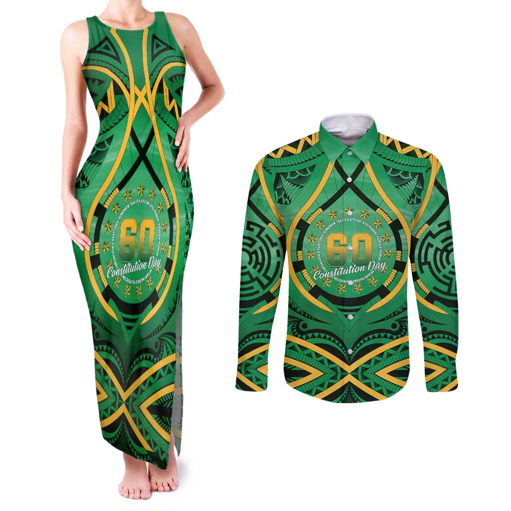 Cook Islands Constitution Day Couples Matching Tank Maxi Dress and Long Sleeve Button Shirt 60th Anniversary - Polynesian Pride