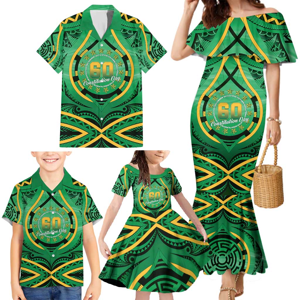 Cook Islands Constitution Day Family Matching Mermaid Dress and Hawaiian Shirt 60th Anniversary - Polynesian Pride