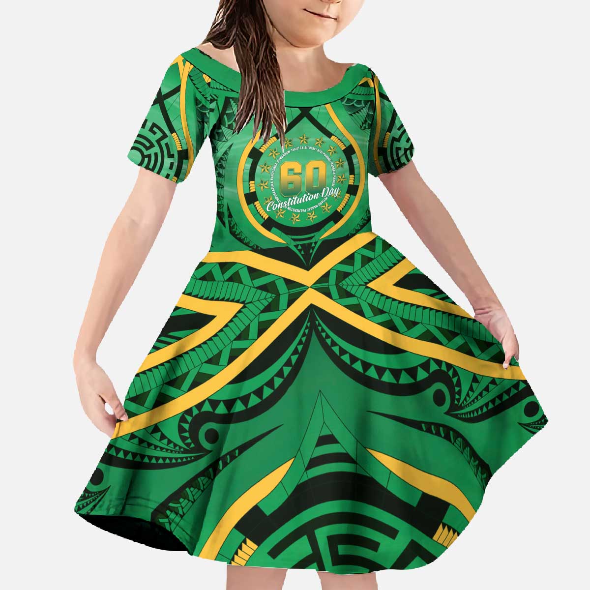 Cook Islands Constitution Day Family Matching Off The Shoulder Long Sleeve Dress and Hawaiian Shirt 60th Anniversary - Polynesian Pride