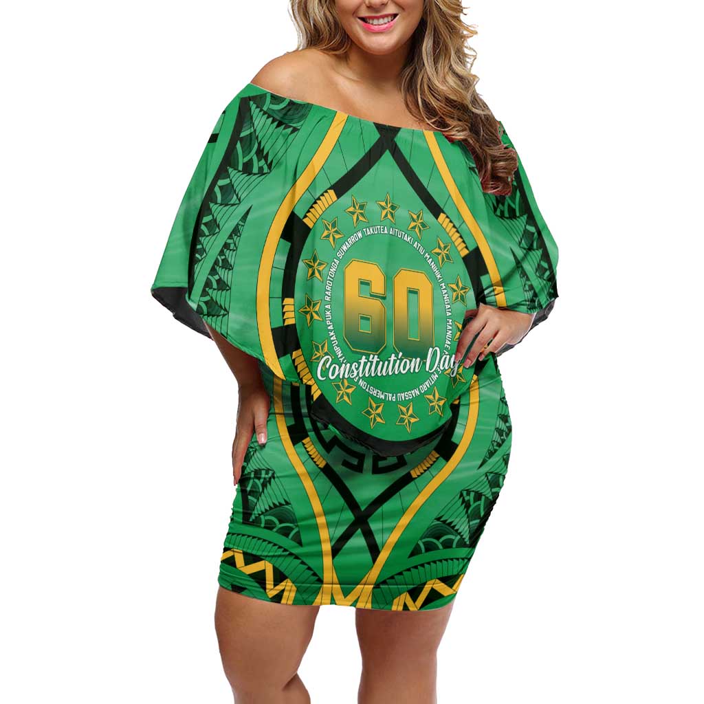 Cook Islands Constitution Day Family Matching Off Shoulder Short Dress and Hawaiian Shirt 60th Anniversary - Polynesian Pride