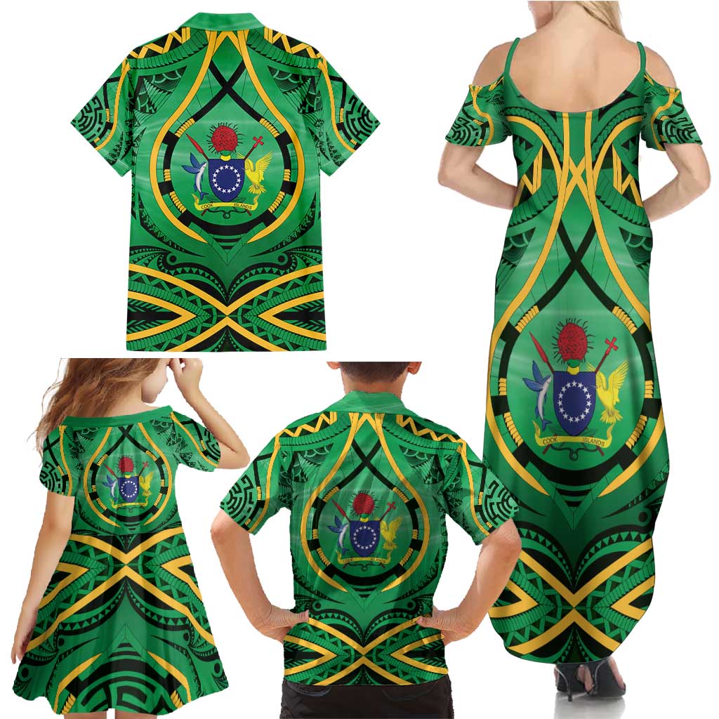 Cook Islands Constitution Day Family Matching Summer Maxi Dress and Hawaiian Shirt 60th Anniversary - Polynesian Pride