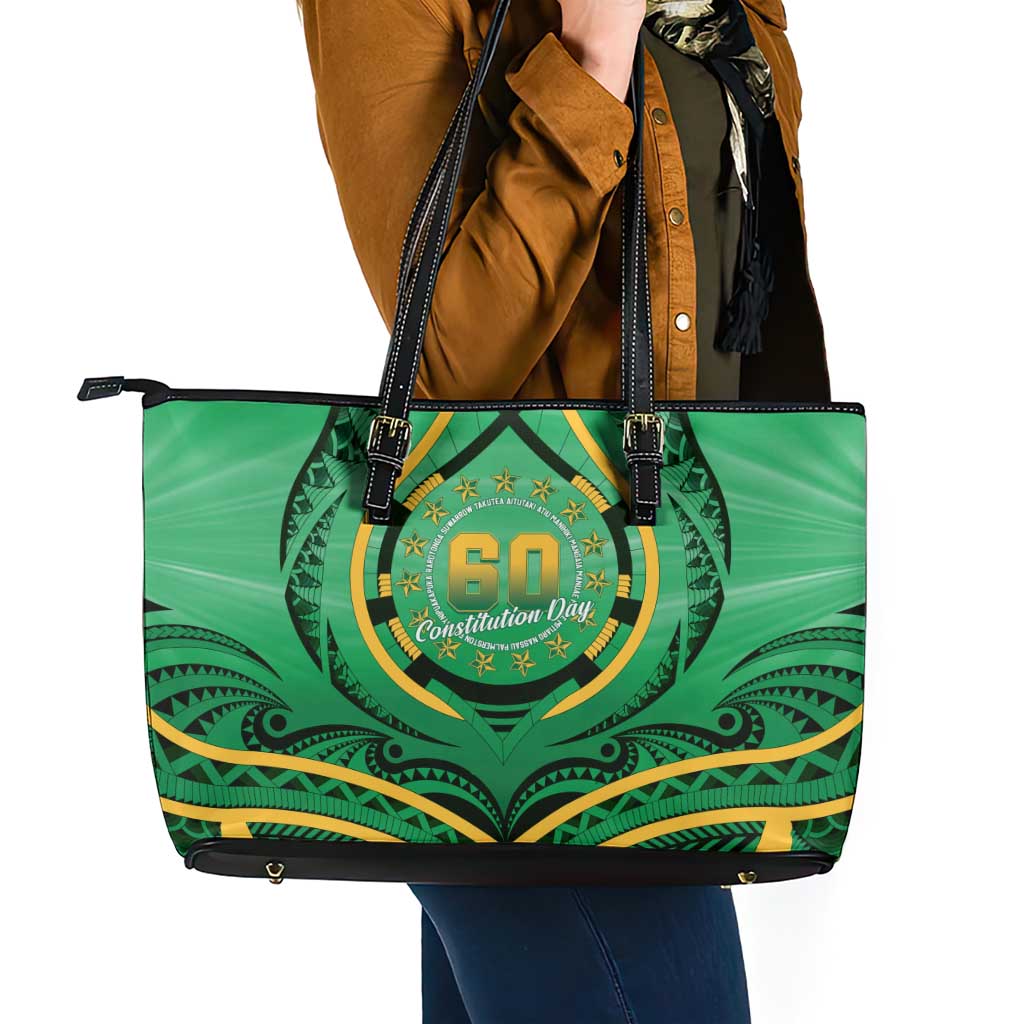 Cook Islands Constitution Day Leather Tote Bag 60th Anniversary - Polynesian Pride