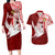 Personalized Tonga Niuas Couples Matching Long Sleeve Bodycon Dress and Hawaiian Shirt White Tailed Tropicbird With Ngatu Pattern LT05 Red - Polynesian Pride