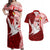 Personalized Tonga Niuas Couples Matching Off Shoulder Maxi Dress and Hawaiian Shirt White Tailed Tropicbird With Ngatu Pattern LT05 Red - Polynesian Pride