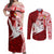 Personalized Tonga Niuas Couples Matching Off Shoulder Maxi Dress and Long Sleeve Button Shirts White Tailed Tropicbird With Ngatu Pattern LT05 Red - Polynesian Pride