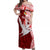 Personalized Tonga Niuas Off Shoulder Maxi Dress White Tailed Tropicbird With Ngatu Pattern LT05 Women Red - Polynesian Pride