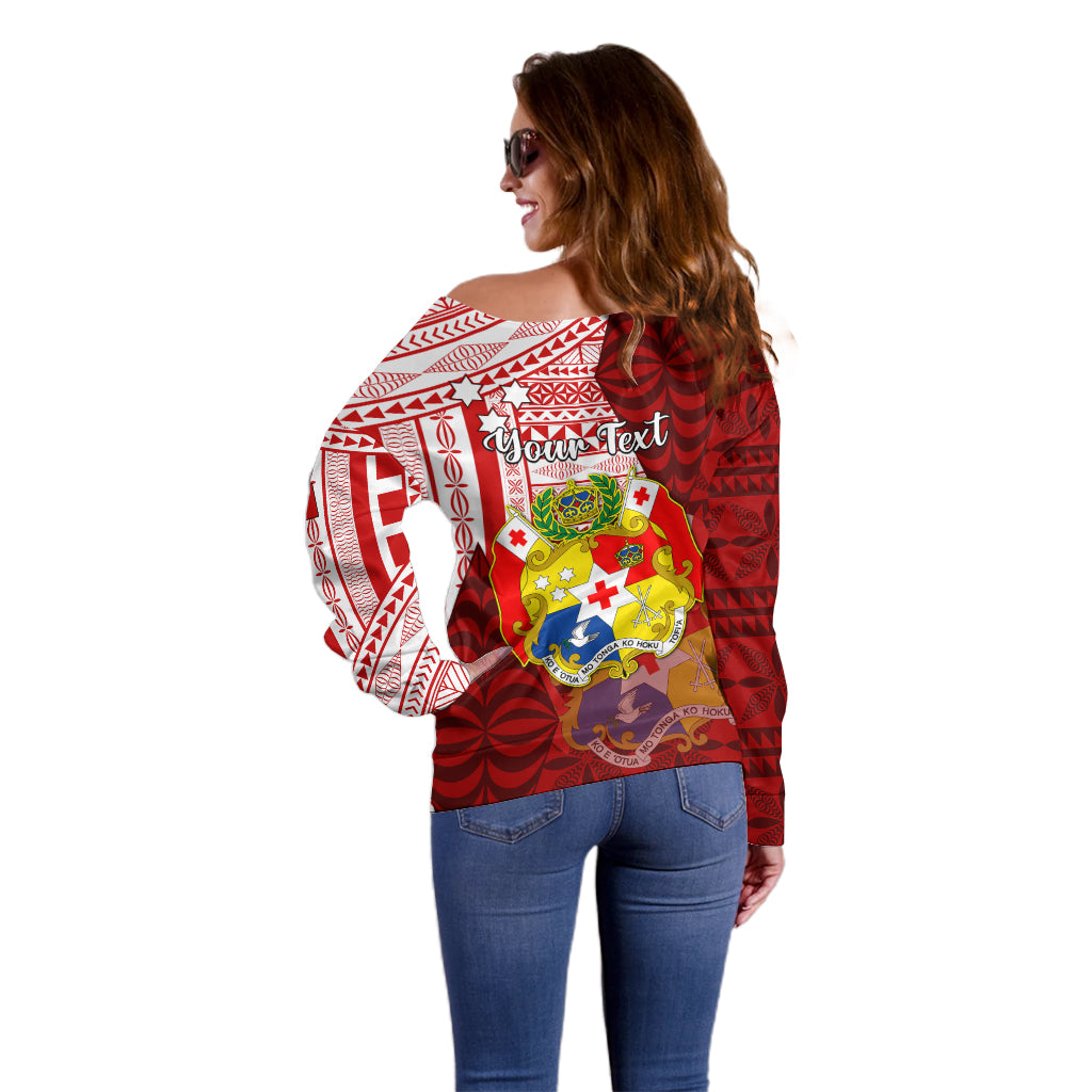 Personalized Tonga Niuas Off Shoulder Sweater White Tailed Tropicbird With Ngatu Pattern LT05 - Polynesian Pride