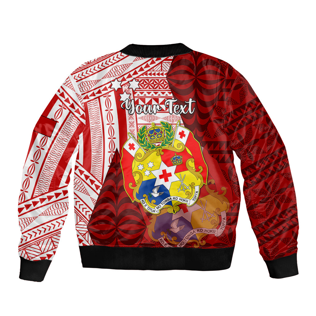 Personalized Tonga Niuas Sleeve Zip Bomber Jacket White Tailed Tropicbird With Ngatu Pattern LT05 - Polynesian Pride