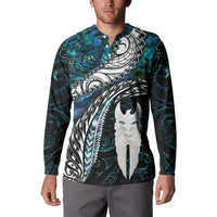 New Zealand Aotearoa Button Sweatshirt Maori Hei Rehua Paua Shell Glitter Green LT05 - Polynesian Pride