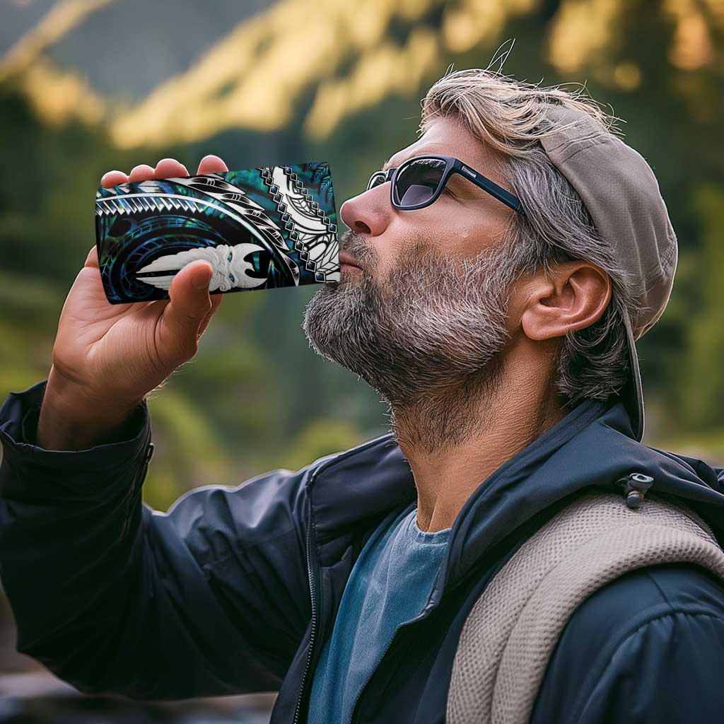 New Zealand Aotearoa 4 in 1 Can Cooler Tumbler Maori Hei Rehua Paua Shell Glitter Green