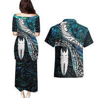 New Zealand Aotearoa Couples Matching Puletasi and Hawaiian Shirt Maori Hei Rehua Paua Shell Glitter Green LT05 - Polynesian Pride