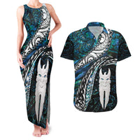 New Zealand Aotearoa Couples Matching Tank Maxi Dress and Hawaiian Shirt Maori Hei Rehua Paua Shell Glitter Green LT05 Green - Polynesian Pride