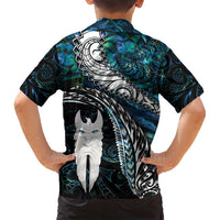 New Zealand Aotearoa Family Matching Long Sleeve Bodycon Dress and Hawaiian Shirt Maori Hei Rehua Paua Shell Glitter Green LT05 - Polynesian Pride