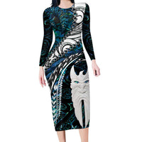 New Zealand Aotearoa Family Matching Long Sleeve Bodycon Dress and Hawaiian Shirt Maori Hei Rehua Paua Shell Glitter Green LT05 Mom's Dress Green - Polynesian Pride