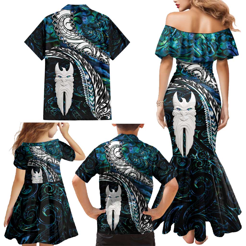 New Zealand Aotearoa Family Matching Mermaid Dress and Hawaiian Shirt Maori Hei Rehua Paua Shell Glitter Green LT05 - Polynesian Pride