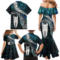 New Zealand Aotearoa Family Matching Mermaid Dress and Hawaiian Shirt Maori Hei Rehua Paua Shell Glitter Green LT05 - Polynesian Pride