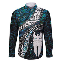 New Zealand Aotearoa Family Matching Short Sleeve Bodycon Dress and Hawaiian Shirt Maori Hei Rehua Paua Shell Glitter Green LT05 Dad's Shirt - Long Sleeve Green - Polynesian Pride