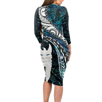 New Zealand Aotearoa Long Sleeve Bodycon Dress Maori Hei Rehua Paua Shell Glitter Green LT05 - Polynesian Pride