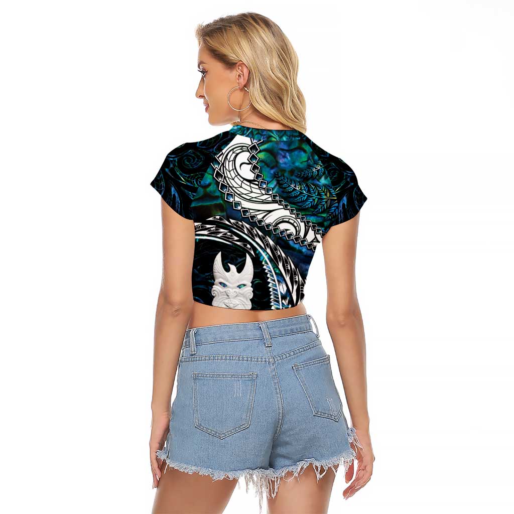 New Zealand Aotearoa Raglan Cropped T Shirt Maori Hei Rehua Paua Shell Glitter Green LT05 - Polynesian Pride