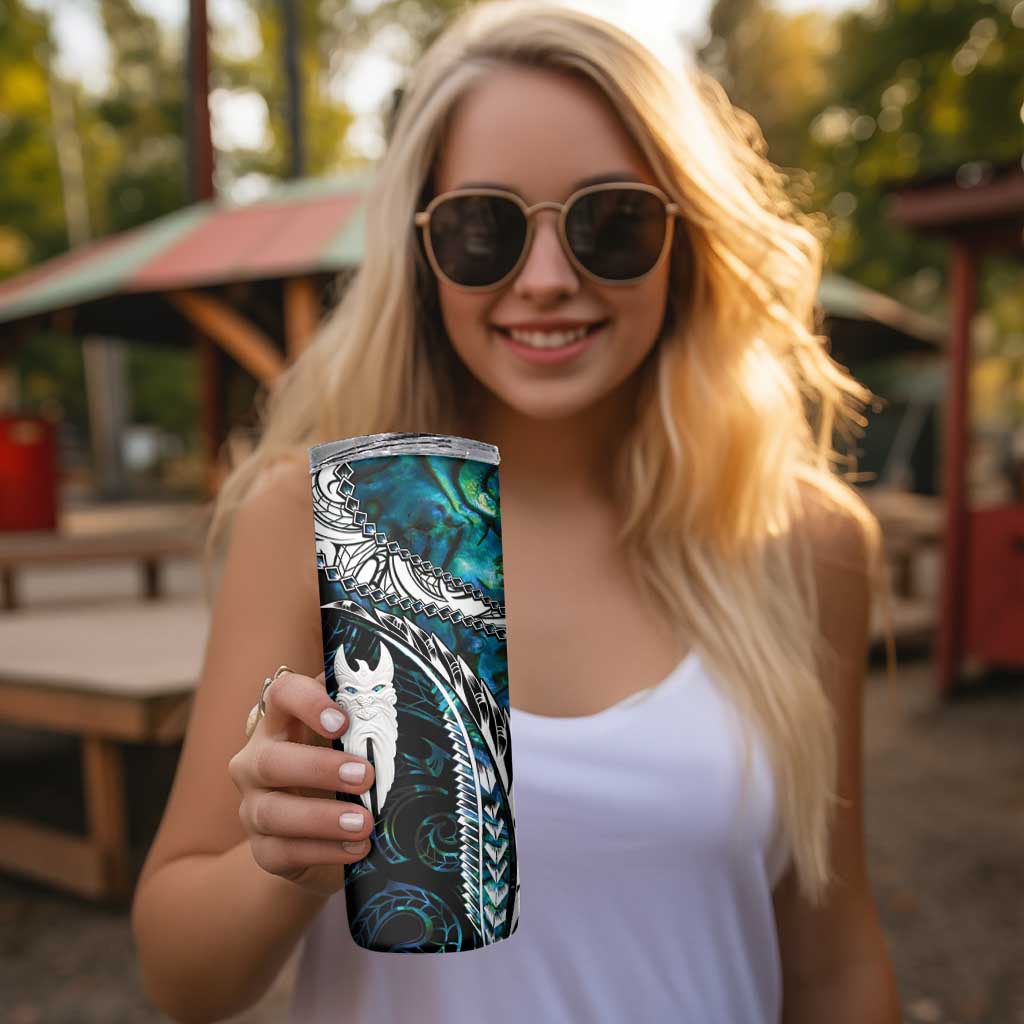 New Zealand Aotearoa Skinny Tumbler Maori Hei Rehua Paua Shell Glitter Green