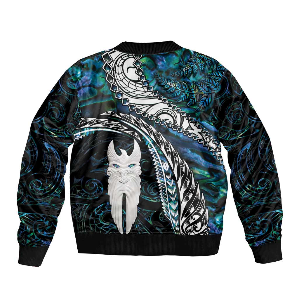 New Zealand Aotearoa Sleeve Zip Bomber Jacket Maori Hei Rehua Paua Shell Glitter Green