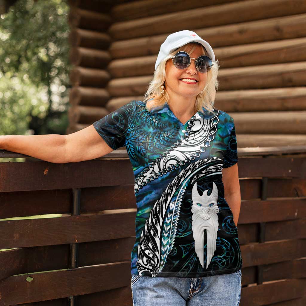 New Zealand Aotearoa Women Polo Shirt Maori Hei Rehua Paua Shell Glitter Green