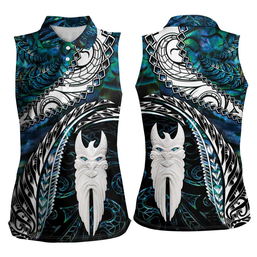 New Zealand Aotearoa Women Sleeveless Polo Shirt Maori Hei Rehua Paua Shell Glitter Green