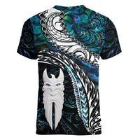 New Zealand Aotearoa Women V-Neck T-Shirt Maori Hei Rehua Paua Shell Glitter Green LT05 - Polynesian Pride