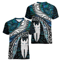 New Zealand Aotearoa Women V-Neck T-Shirt Maori Hei Rehua Paua Shell Glitter Green LT05 - Polynesian Pride