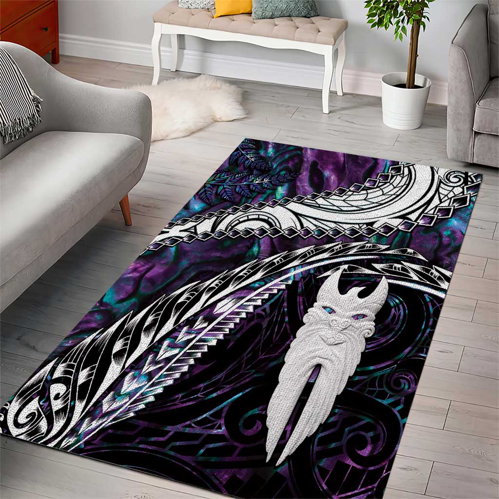New Zealand Aotearoa Area Rug Maori Hei Rehua Paua Shell Glitter Purple